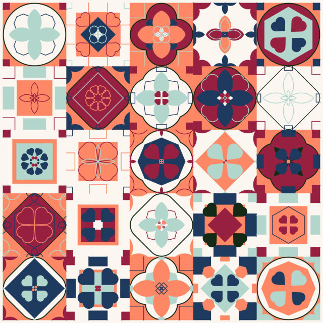 5 by 5 coral navy tiles on one sheet